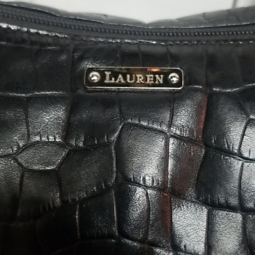 Lauren Ralph Lauren Black Croc-Embossed Shoulder Bag - Picture 5 of 11